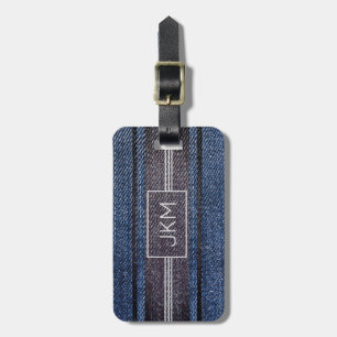 Simple Elegant Denim Traveller monogram Name Luggage Tag
