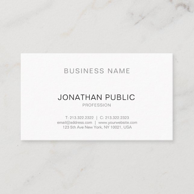 Simple Elegant Design White Chic Plain Trendy Business Card (Front)
