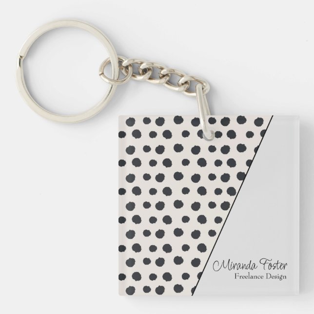 Simple Elegant Dotted Business Card Key Ring (Front)