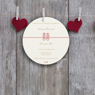 Simple Elegant Double Happiness Round Wedding  Invitation