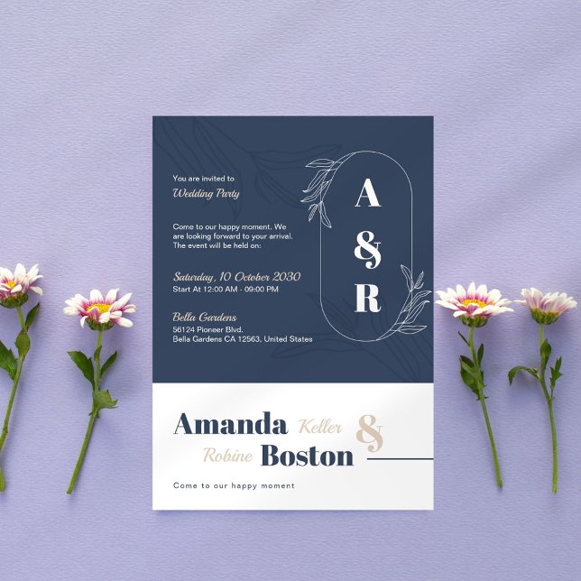 Simple Elegant Dusty Blue & Beige Wedding Invitation (Creator Uploaded)