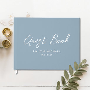 Simple Elegant Dusty Blue Calligraphy Wedding Guest Book