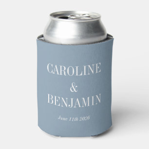 Simple Elegant Dusty Blue Custom Wedding Names Can Cooler