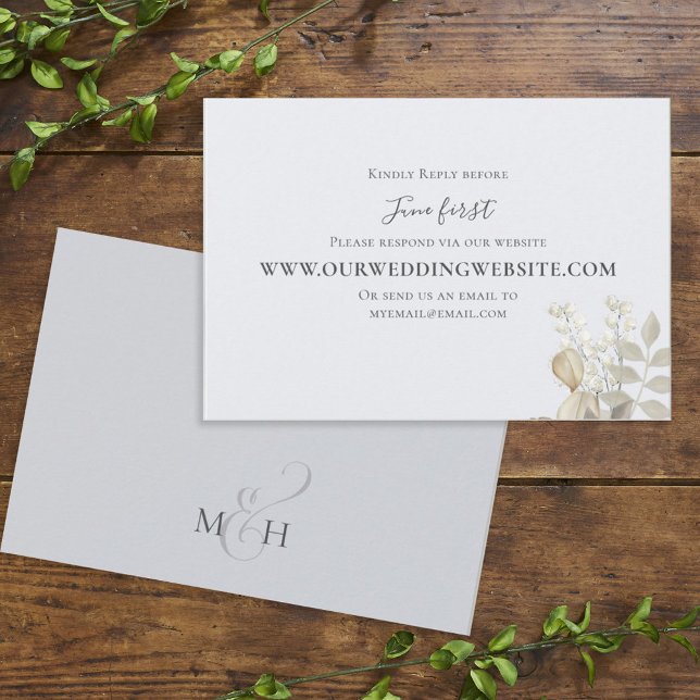 Simple Elegant Dusty Blue Gold Foliage Via Website RSVP Card (Creator Uploaded)