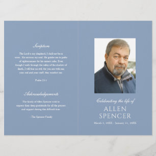 Simple Elegant Dusty Blue Modern Funeral Program