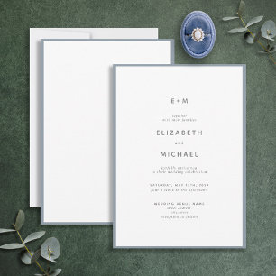 Simple Elegant Dusty Blue Monogram Wedding Invitation