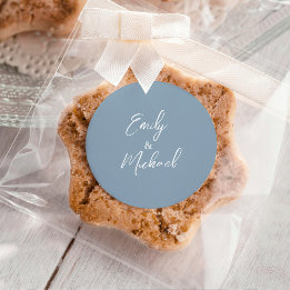 Simple Elegant Dusty Blue Script Minimal Wedding Classic Round Sticker