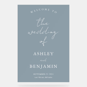Simple Elegant Dusty Blue Wedding Welcome Acrylic Sign