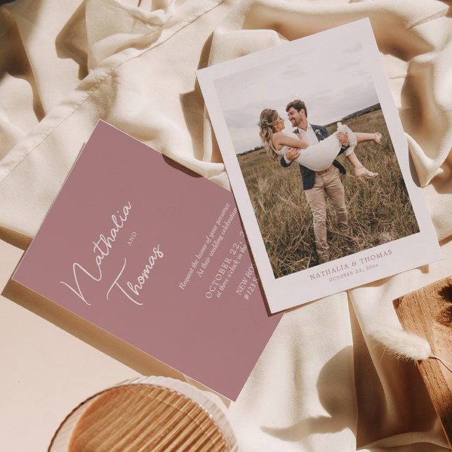 Simple Elegant Dusty Rose Photo Wedding Invitation (Creator Uploaded)