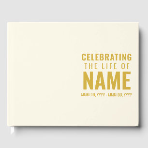 Simple Elegant Ecru and Gold Celebration of Life  Guest Book