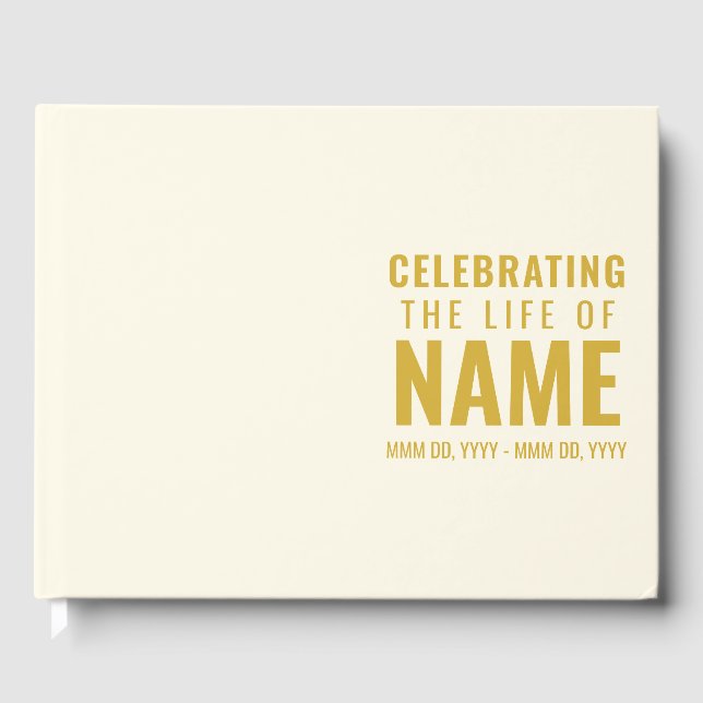 Simple Elegant Ecru and Gold Celebration of Life  Guest Book (Front)