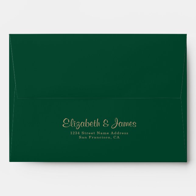 Simple Elegant Emerald Green Gold Wedding Envelope (Back (Top Flap))