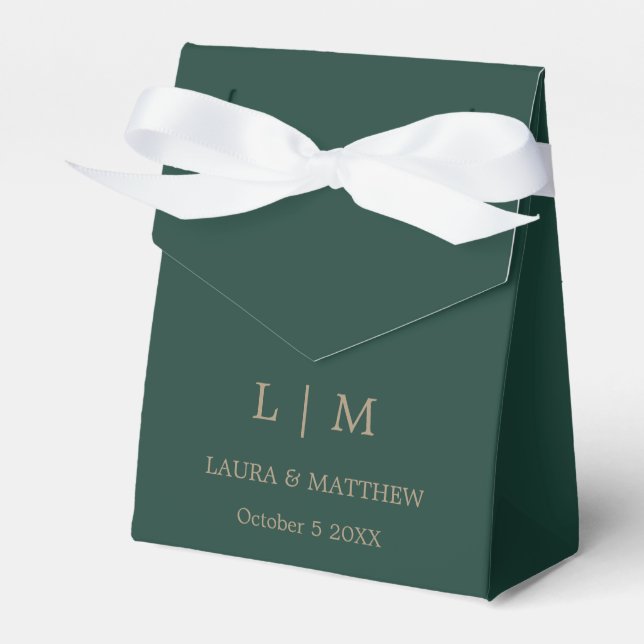 Simple Elegant Emerald Green Monogram Wedding Favour Box (Front Side)