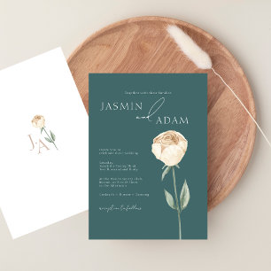 Simple Elegant Emerald Green Rose Floral Wedding Invitation