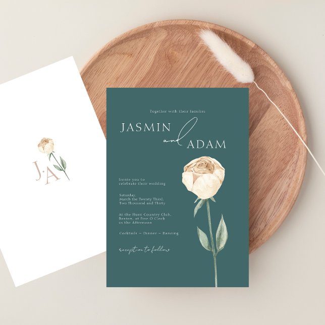 Simple Elegant Emerald Green Rose Floral Wedding Invitation (Simple Elegant Emerald Green Rose Floral Wedding Invitation)