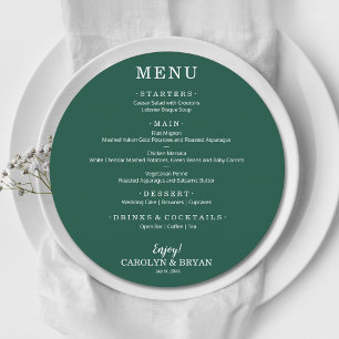 Simple Elegant Emerald Green Round Wedding Dinner Menu