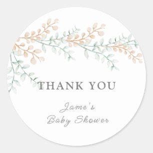 Simple Elegant Eucalyptus Baby Shower Classic Round Sticker