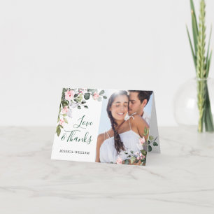 Simple Elegant Eucalyptus Blush Pink Roses Wedding Thank You Card