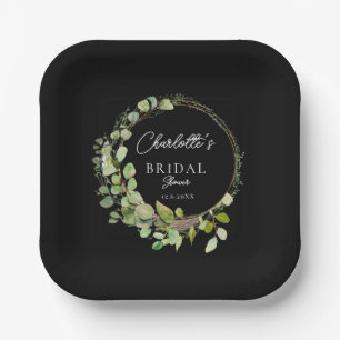 Simple, elegant eucalyptus Bridal Shower Paper Plate