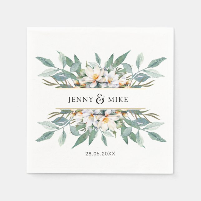 Simple, elegant eucalyptus floral napkins (Front)
