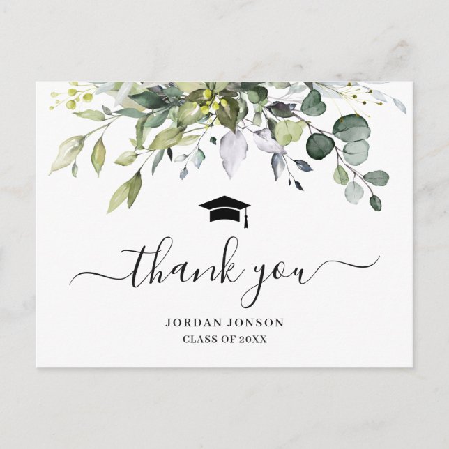 Simple Elegant Eucalyptus Graduation Thank You Announcement Postcard (Front)