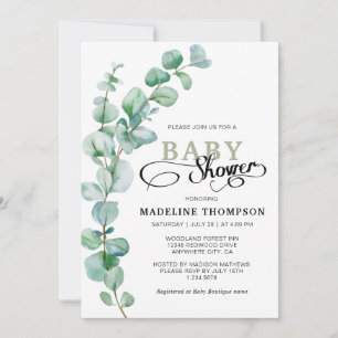Simple Elegant Eucalyptus Greenery Baby Shower Invitation
