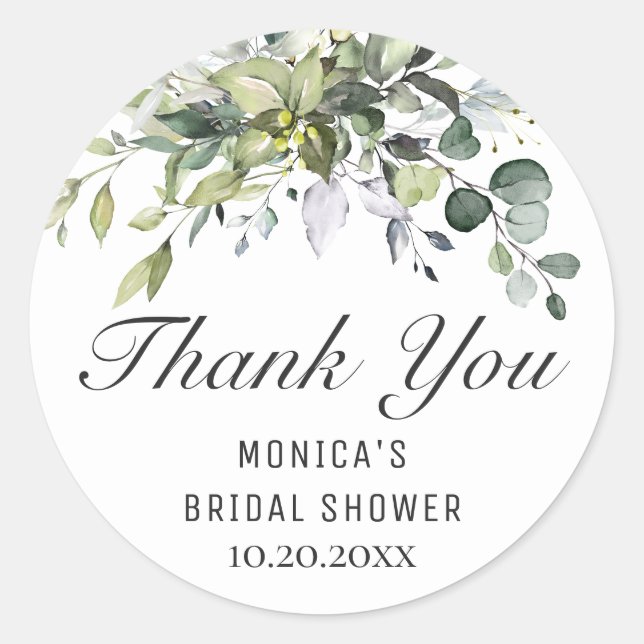 Simple Elegant Eucalyptus Greenery Bridal Shower Classic Round Sticker (Front)