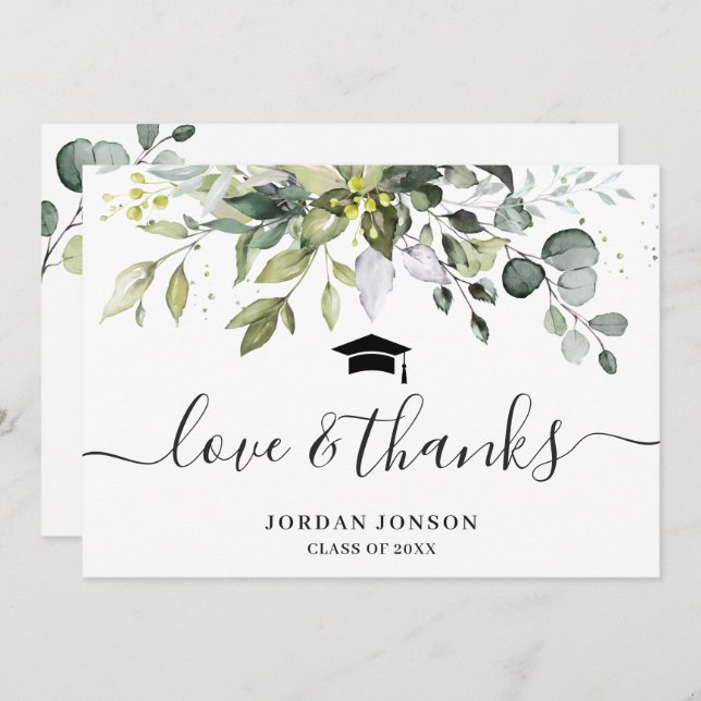 Simple Elegant Eucalyptus Greenery Graduation  Thank You Card (Front/Back)