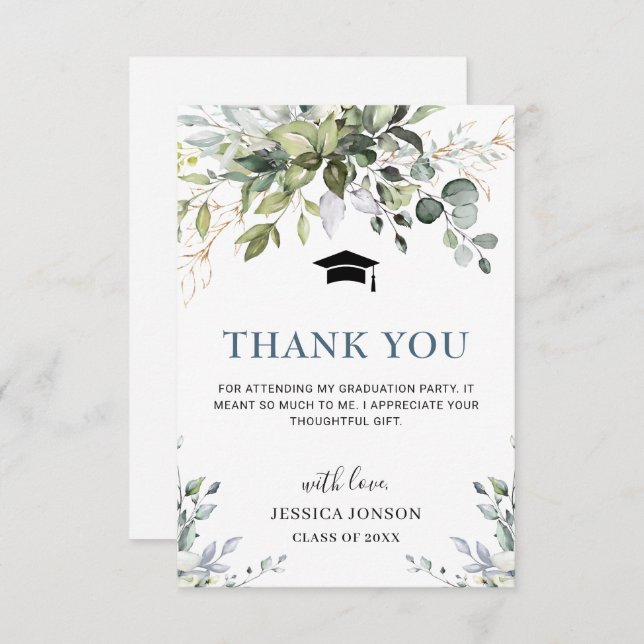 Simple Elegant Eucalyptus Greenery Graduation  Thank You Card (Front/Back)