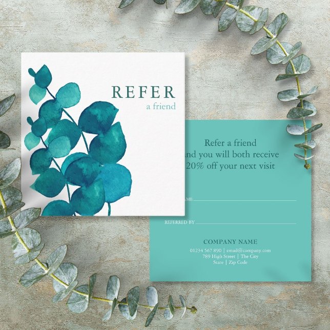 Simple Elegant Eucalyptus Leaves Referral Card (Simple Elegant Eucalyptus Floral Loyalty Referral Card)