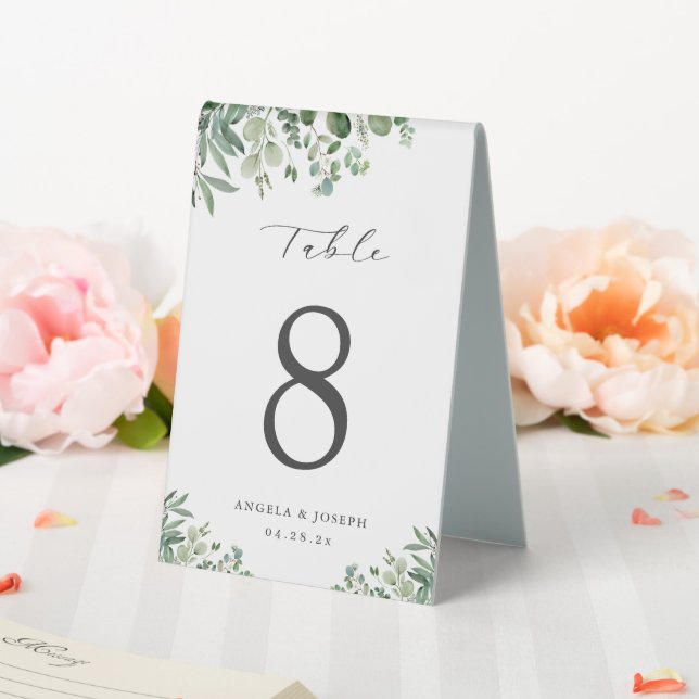 Simple Elegant Eucalyptus Leaves Table Number (In SItu (Wedding))