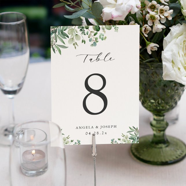 Simple Elegant Eucalyptus Leaves Wedding Table Number (Creator Uploaded)