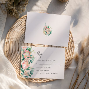 Simple Elegant Eucalyptus Pampas Grass Protea RSVP Card