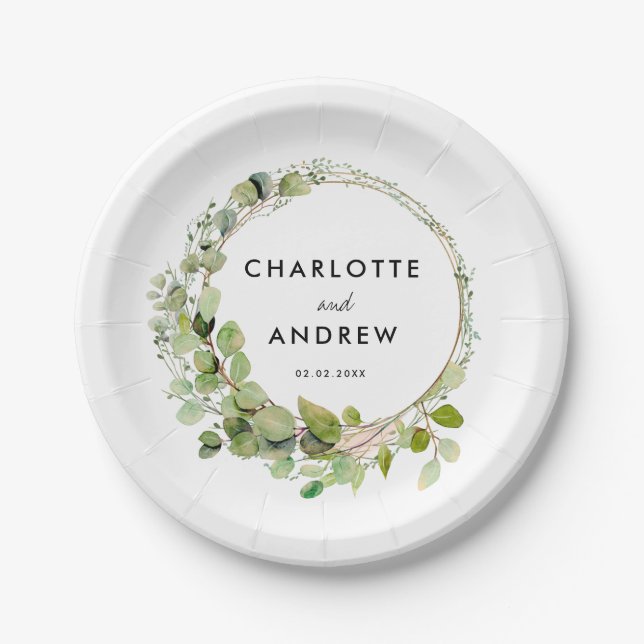 Simple, elegant eucalyptus  paper plate (Front)