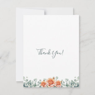 Simple Elegant Eucalyptus & Peach Rose Thank You Card