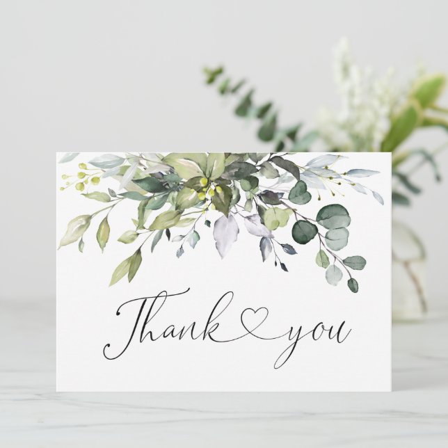 Simple Elegant Eucalyptus Watercolor Greenery Thank You Card (Standing Front)