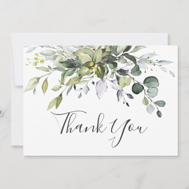 Simple Elegant Eucalyptus Watercolor Greenery Thank You Card (Front)