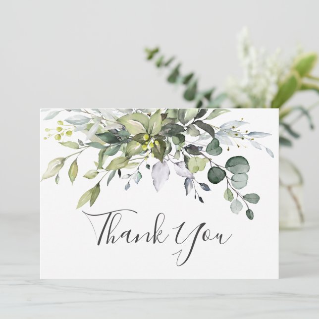Simple Elegant Eucalyptus Watercolor Greenery Thank You Card (Standing Front)
