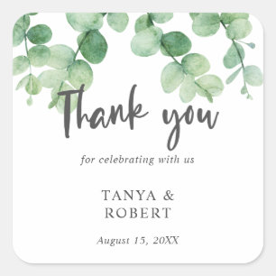 Simple Elegant Eucalyptus Wedding Chic Calligraphy Square Sticker