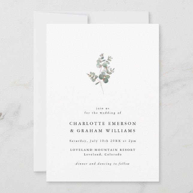 Simple Elegant Eucalyptus Wedding Invitation (Front)
