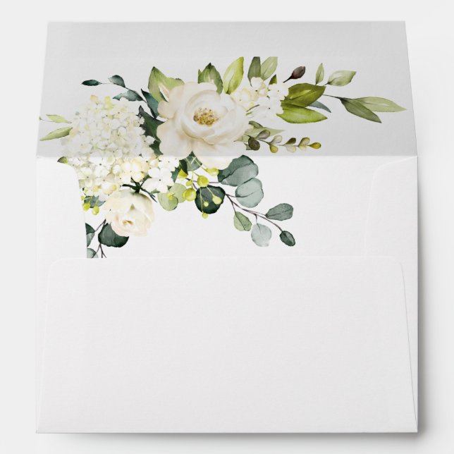 Simple Elegant Eucalyptus White Roses Floral Envelope (Back (Bottom))