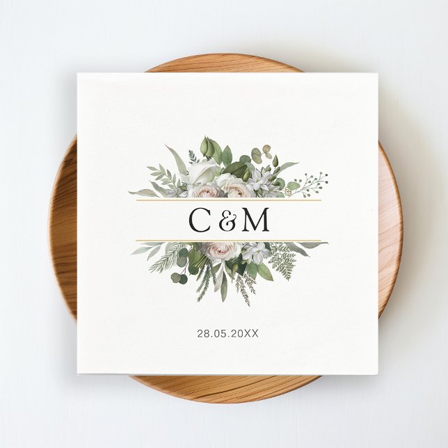 Simple, elegant eucalyptus White Roses Napkin (Creator Uploaded)