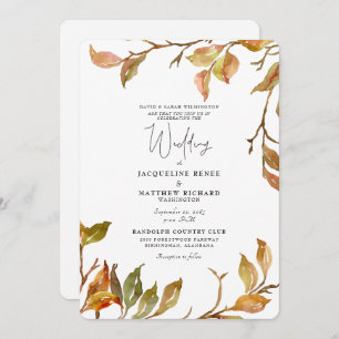 Simple & Elegant Fall Foliage Rounded Wedding Invitation