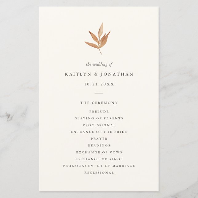 Simple Elegant Fall Leaves Wedding Program (Front)