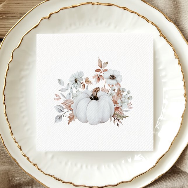 Simple Elegant Fall White Pumpkin Bridal Shower Napkin (Creator Uploaded)