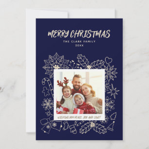 Simple Elegant Family 1 Photo Frame in Dark Blue Holiday Card
