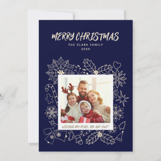 Simple Elegant Family 1 Photo Frame in Dark Blue Holiday Card