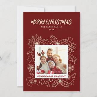 Simple Elegant Family 1 Photo Frame in Dark Red Holiday Card