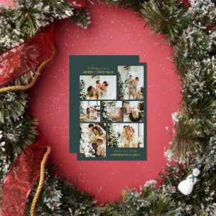 Simple Elegant Family Photo Collage Christmas Foil Holiday Card