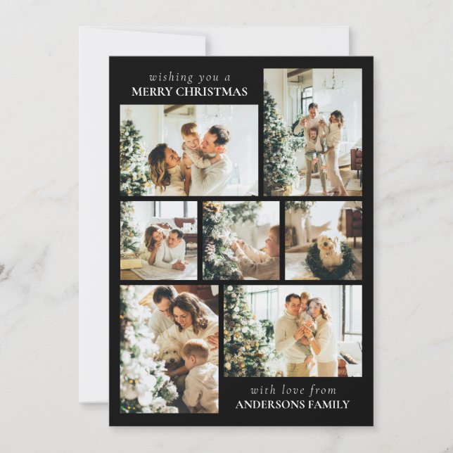 Simple Elegant Family Photo Collage Christmas Holiday Card (Front)
